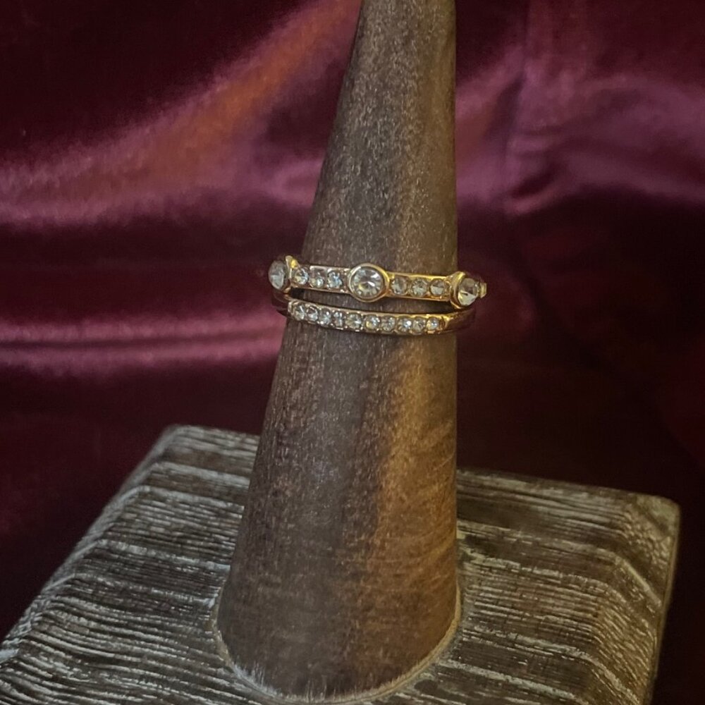 💫 Gold Crystal Stacking Ring Set – 2-Piece Sparkling Bands 💫 Size 6